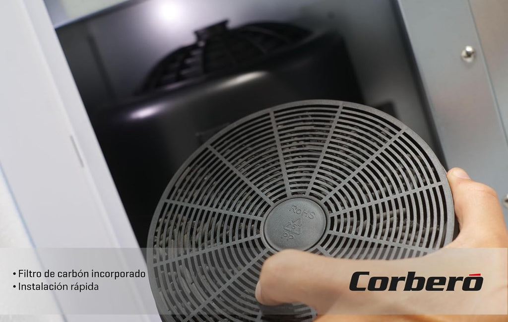Corberó - Campana Decorativa | NYASA9000B | 90 cm | 3 Velocidades, Control Touch, Caudal 1000 m3/h | Cristal Negro