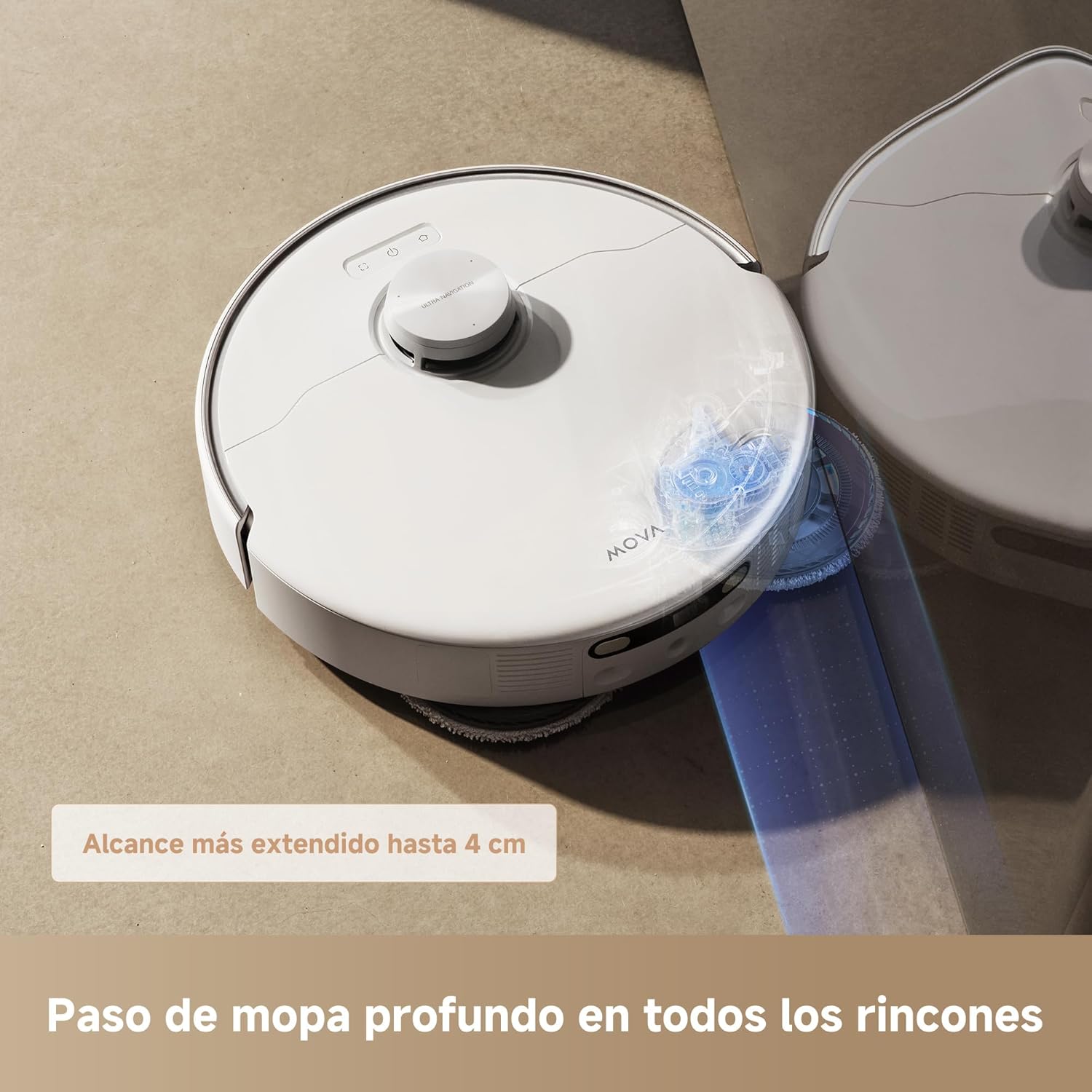 Mova P50Pro Ultra Robot Fregasuelos y Aspirador, 19.000 Pa Autovaciado y Autolimpieza con Agua Caliente a 75℃, Mopa Extensible, Navegación LDS+IA RGB, Evita Obstáculos, Deal para Pelo Mascota y Alfom