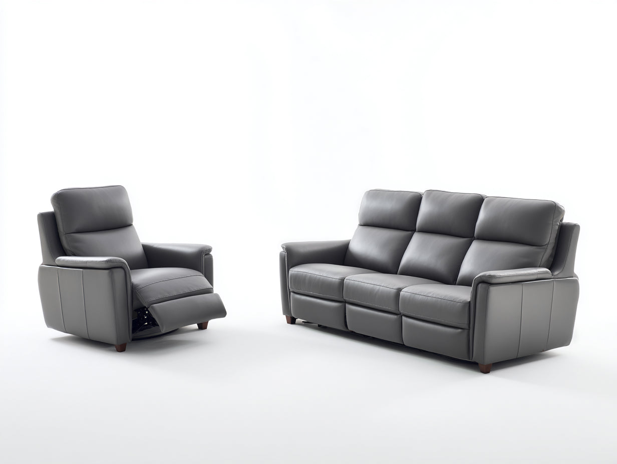 Conjunto de sofás reclinables cuero sintético con función relax 210x95x102 cm - gris - diseño moderno para salón