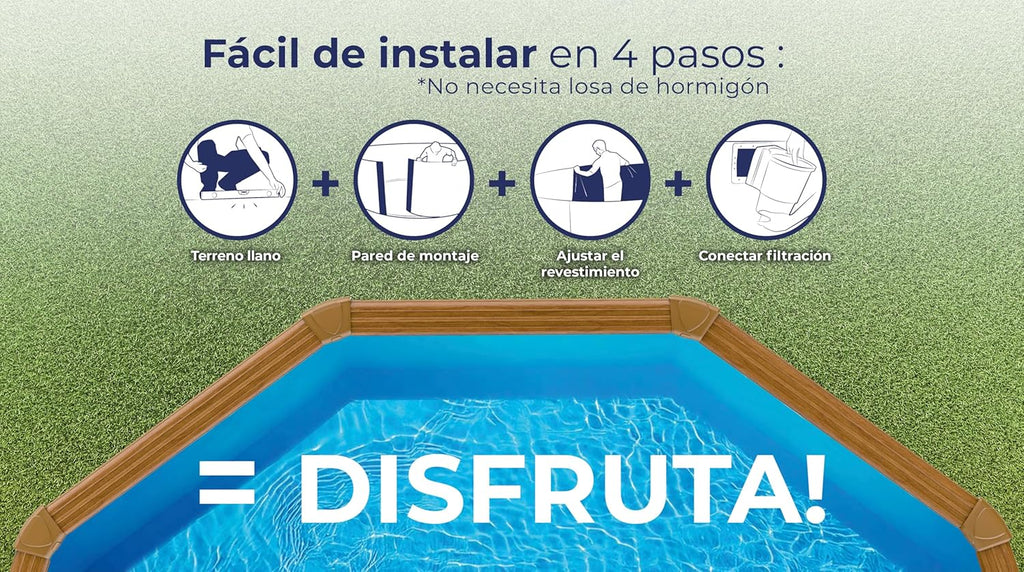 Piscina de Acero Elevada,Ovalada con Aspecto Madera. Piscinas Desmontables para Jardín. 730 x 375 x 120 cm - Piscina Gre KIT730W Pacific.