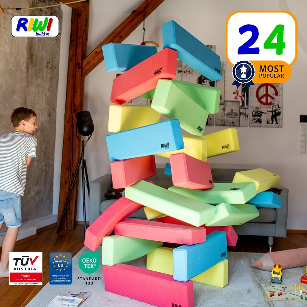 RIWI 24 Bloques de Construcción de Espuma XXL | Grandes y Blandos | Certificación TÜV Austria | Calidad del Jardín de Infancia | Terapia Ocupacional