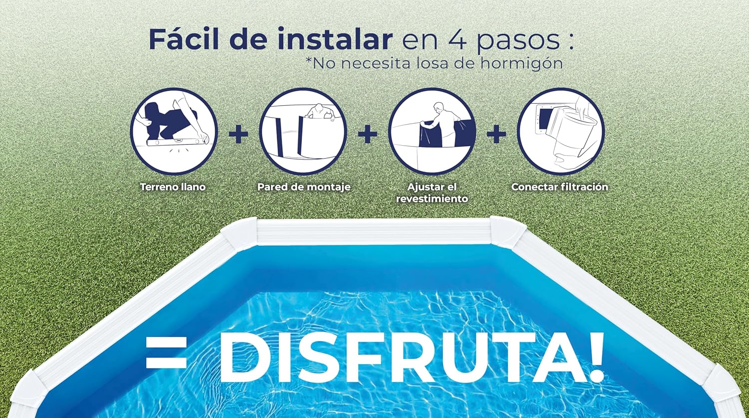 Piscina de Acero Elevada,Redonda con Aspecto Acero Blanco. Piscinas Desmontables para Jardín 240 x 120 cm - Piscina Gre KIT300ECO Fidji.