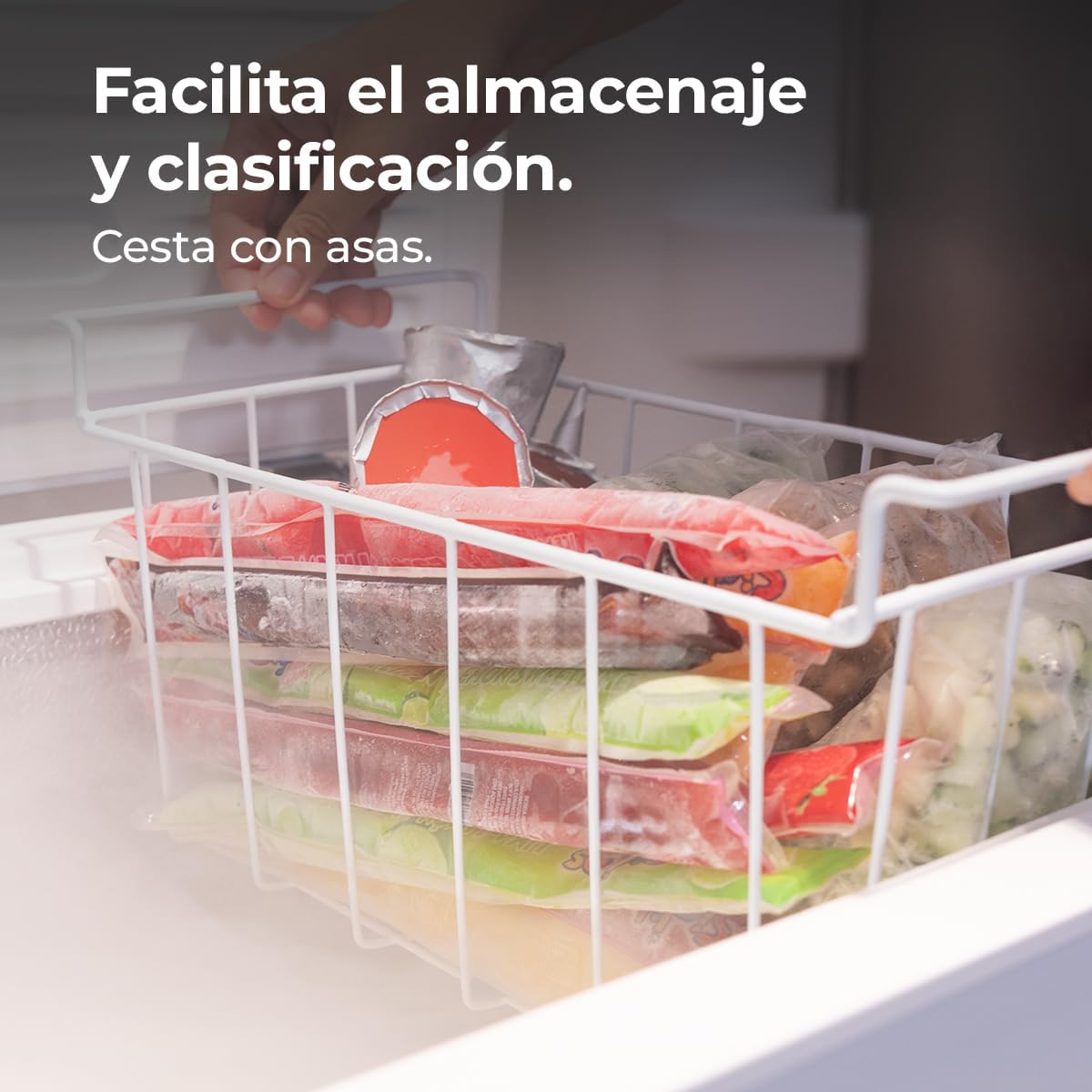 Cecotec Congelador Horizontal 198L Bolero CoolMarket Chest 198P White E. Cesta con Asas, Control Electrónico LED, UltraContact D-Cool, Dual Function, Puerta ZeroG (80º-30º), Fast Freezing, Compacto