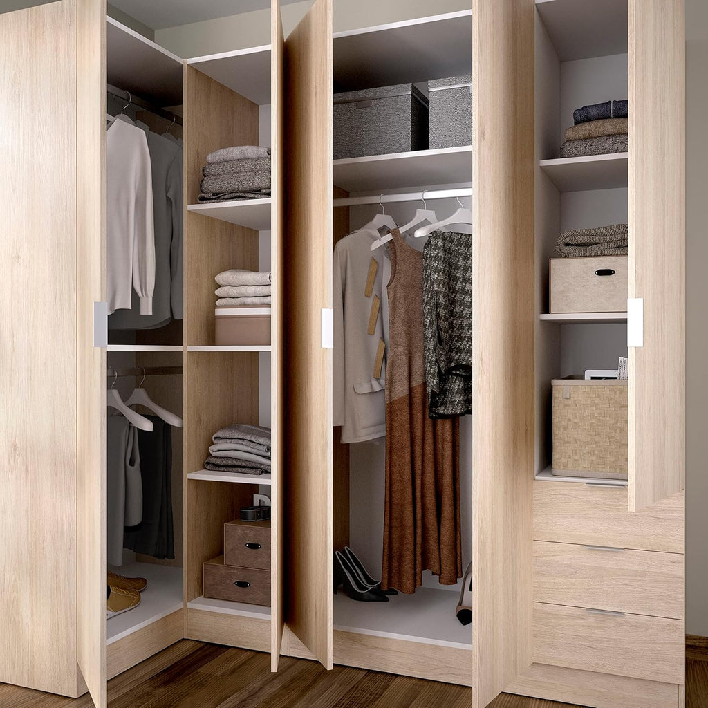 DEKIT GRUPO RIMOBEL Essen Armario de rincón con cajones - Roble Natural - 184 cm (Alto) x 91 cm (Ancho) x 214 cm (Prof.)