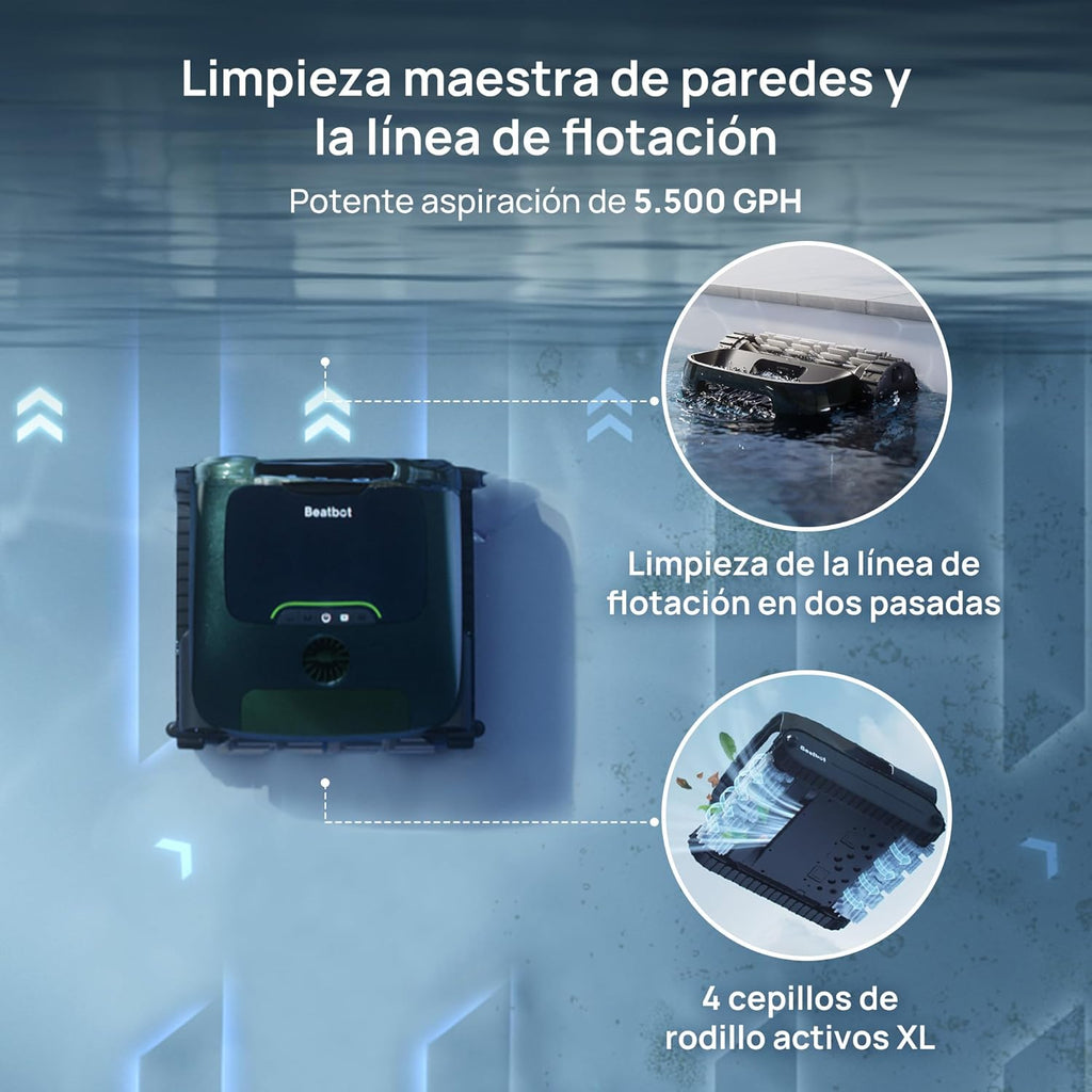 Beatbot AquaSense 2 Pro - Robot Aspirador para Piscina, Limpieza 5 en 2 inigualable, Elimina la Superficie del Agua con navegación remota, estacionamiento de Superficie, aclara el Agua, para Piscinas