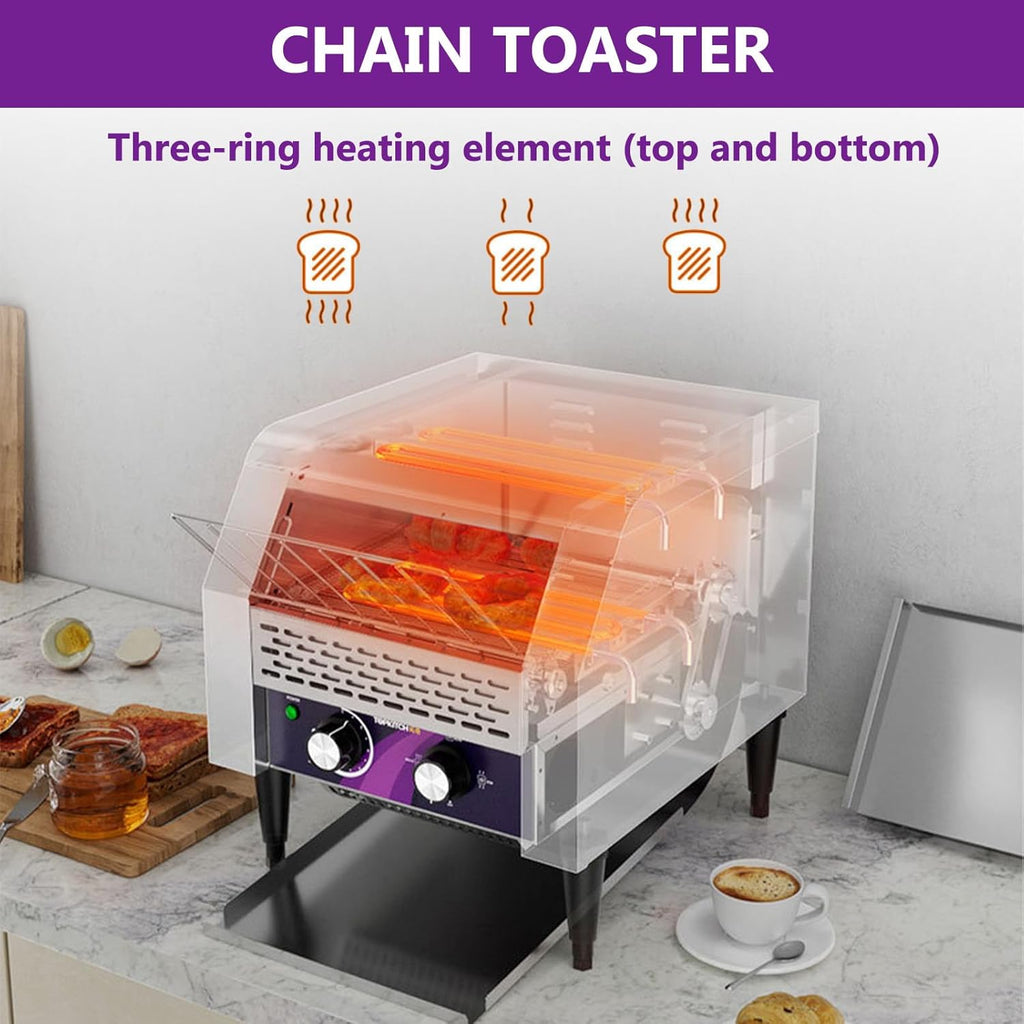 Tostadora Comercial, 150/300/450 Rebanadas de Pan Tostado por Hora, con TransmisióN por Cadena de Calentamiento, Resistente, para Mostrador Small