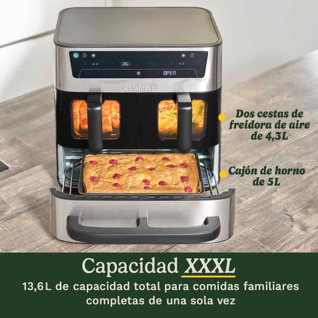 Cuisinart Tri Zone Air Fryer y Horno 13,6L sin PFAS | 3 zonas | 2 cestas 4,3L + horno 5L | 9 funciones: freír, asar, grillar, hornear, recalentar, deshidratar, pizza, tostar, manual