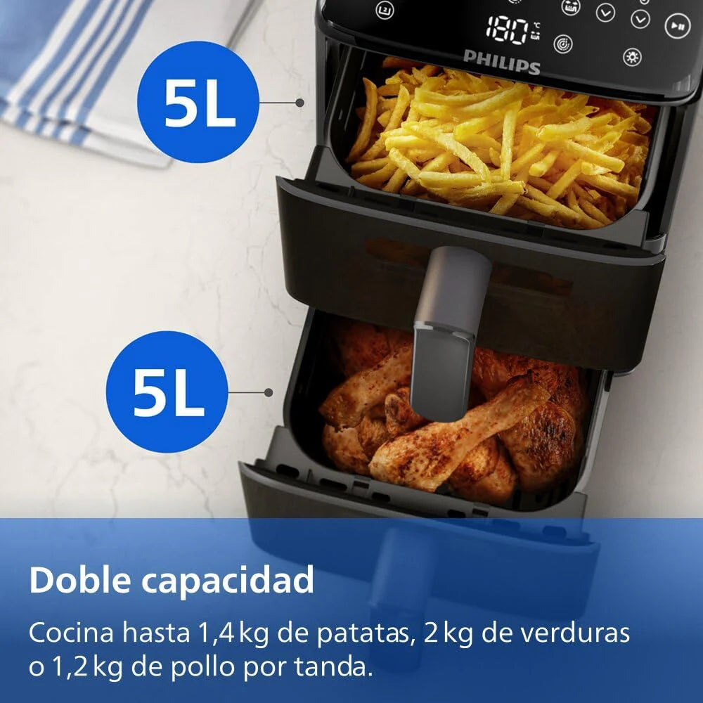 Philips Airfryer Series 4000 Double Vertical Basket 10L – RapidAir Technology, Sync, 2 Baskets at Once, 45% Less Space, PFAS Free Ceramic Coating, Viewing Windows (NA460/00)