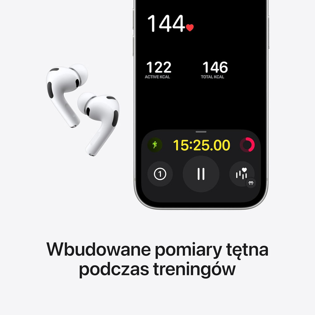 Apple AirPods Pro 3 Bezprzewodowe słuchawki, aktywna redukcja hałasu, pomiary tętna, funkcja aparatu słuchowego, Bluetooth, dźwięk przestrzenny, Hi-Fi, ładowanie przez USB-C