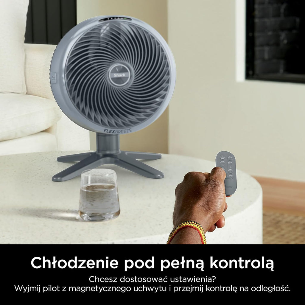 Shark FlexBreeze TableMate Wentylator bezprzewodowy wewnętrzno-zewnętrzny, do 24 godz. pracy, wydajne chłodzenie, zasięg 20 m, cichy, 5 szybkości, oscylacja, zdalne sterowanie, zimowa mgła, FA150EU
