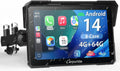 Carpuride W702 Plus Android 14 Motocicleta Carplay Pantalla con Doble Cámara, CarPlay y Android Auto Inalámbricos,7" Pantalla Táctil Impermeable, Audio BT,Grabación Bucle, Navegación Online y Offline.
