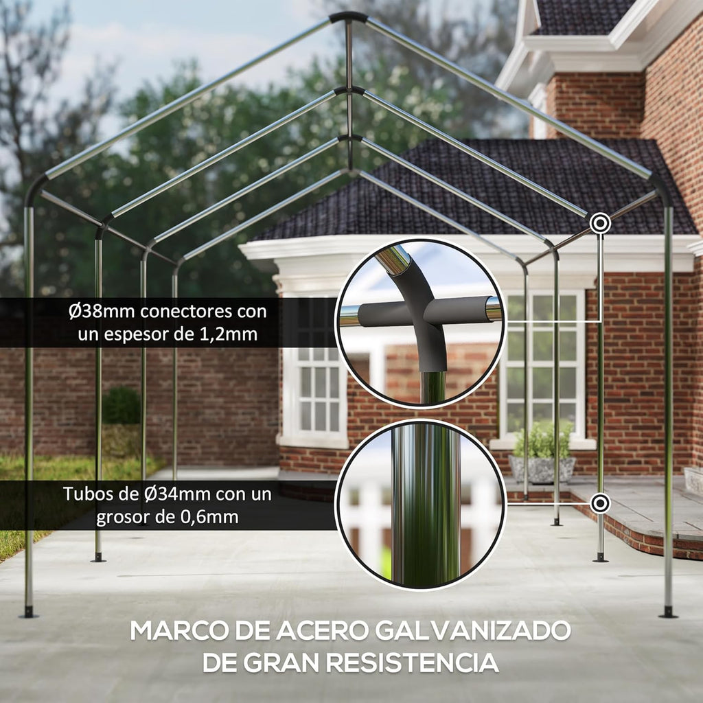 Outsunny Carpa Garaje 6x3 m Garaje Exterior para Coche Impermeable Garaje Portátil Anti-UV con Paredes Laterales Desmontables y 2 Puertas con Cremallera Verde