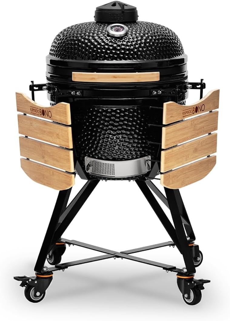 Kamado BONO BBQ Grande - ceramiczny grill Kamado z 6 dodatkami - grill BBQ Ø 59 cm z akcesoriami - czerwony Grill-wędzarnia na patio, balkon lub do ogrodu