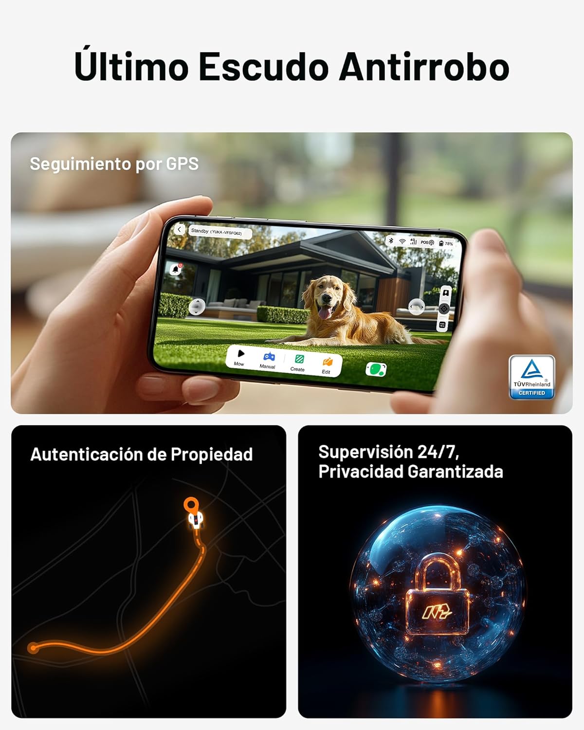 MAMMOTION YUKA 3000 Robot Cortacésped sin Cable Perimetral, NetRTK+Vision, sin Antena RTK, Mapeo Automático, Máx. 4000 m², Rec. 3000 m², con módulo 4G, Pendiente del 50%