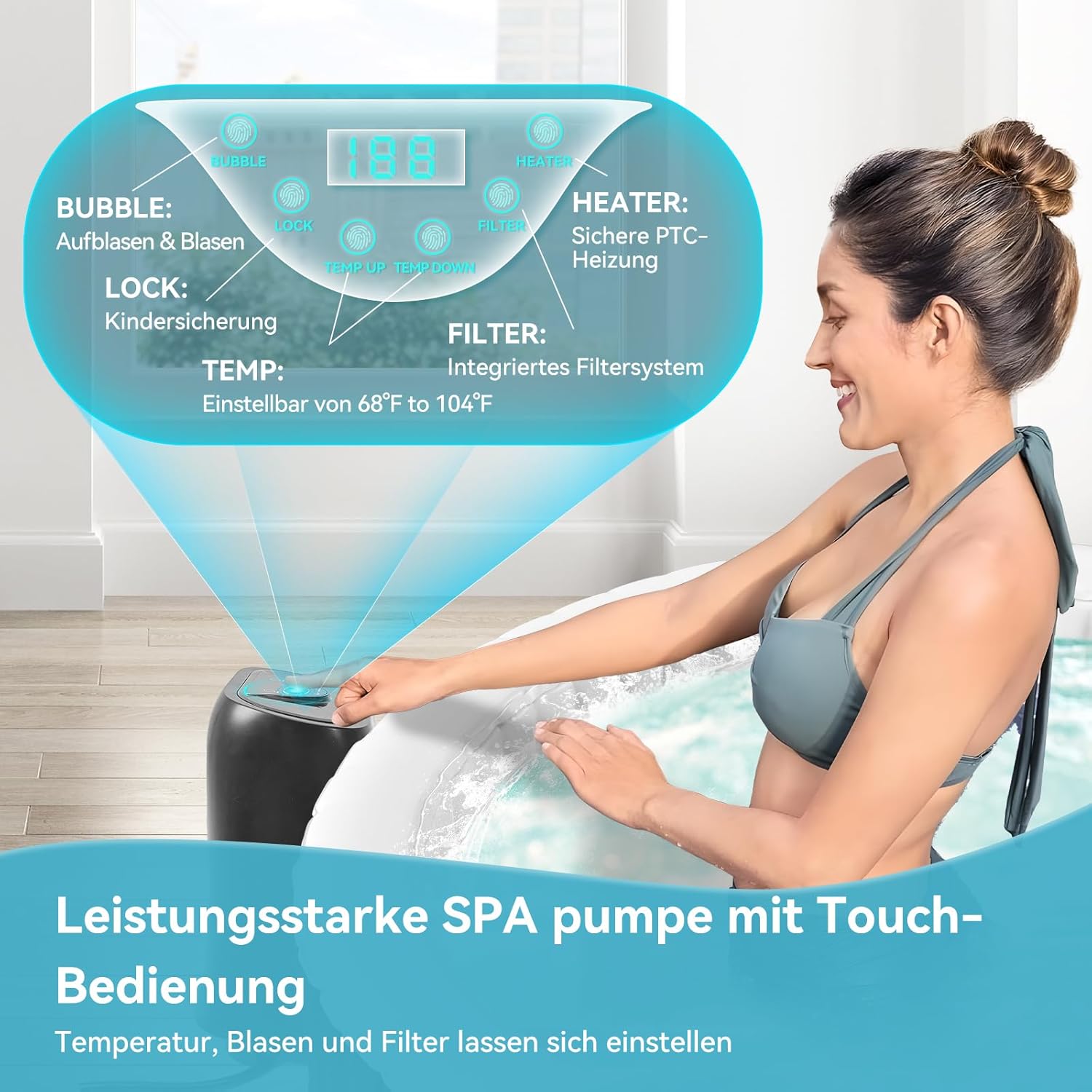 Hot Tub hinchable para 4 personas, 2400 W interior/exterior, piscina de spa de invierno, con 120 chorros de aire, protección contra heladas, 799 litros, a prueba de fugas, ahorro de energía