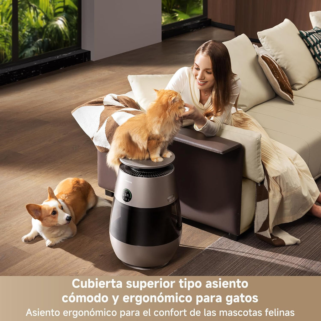 DREAME AP10 Purificador de Aire Para Hogares Con Mascotas, Sistema 360° Alta Presión Negativa, Purificación 5 Etapas Que Captura Pelo y Olores, Transparente, Tapa Curva, Luz Eco, Control Con App