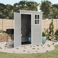 Wasabi - Caseta de Resina Jardín Unit 1.4 – Ventana Luz Natural - Suelo Incluido - Paneles 12mm de Espesor - Gris Blanco - Cobertizo PVC Almacenaje Exterior - 1,37m2 - Techo Plano