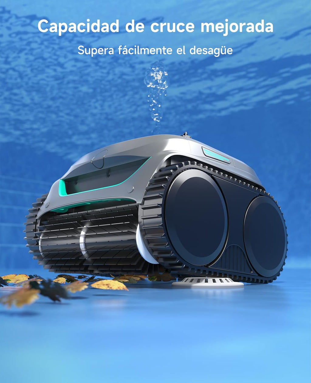 WYBOT C2 Limpiafondos Piscina, Robot Limpiafondos Piscina Inalámbrico 150㎡, Doble Filtración, 3 Motores, Succión Potente, Limpieza Paredes & Línea de Agua, 180 Min, App(Gris-Verde Gris)
