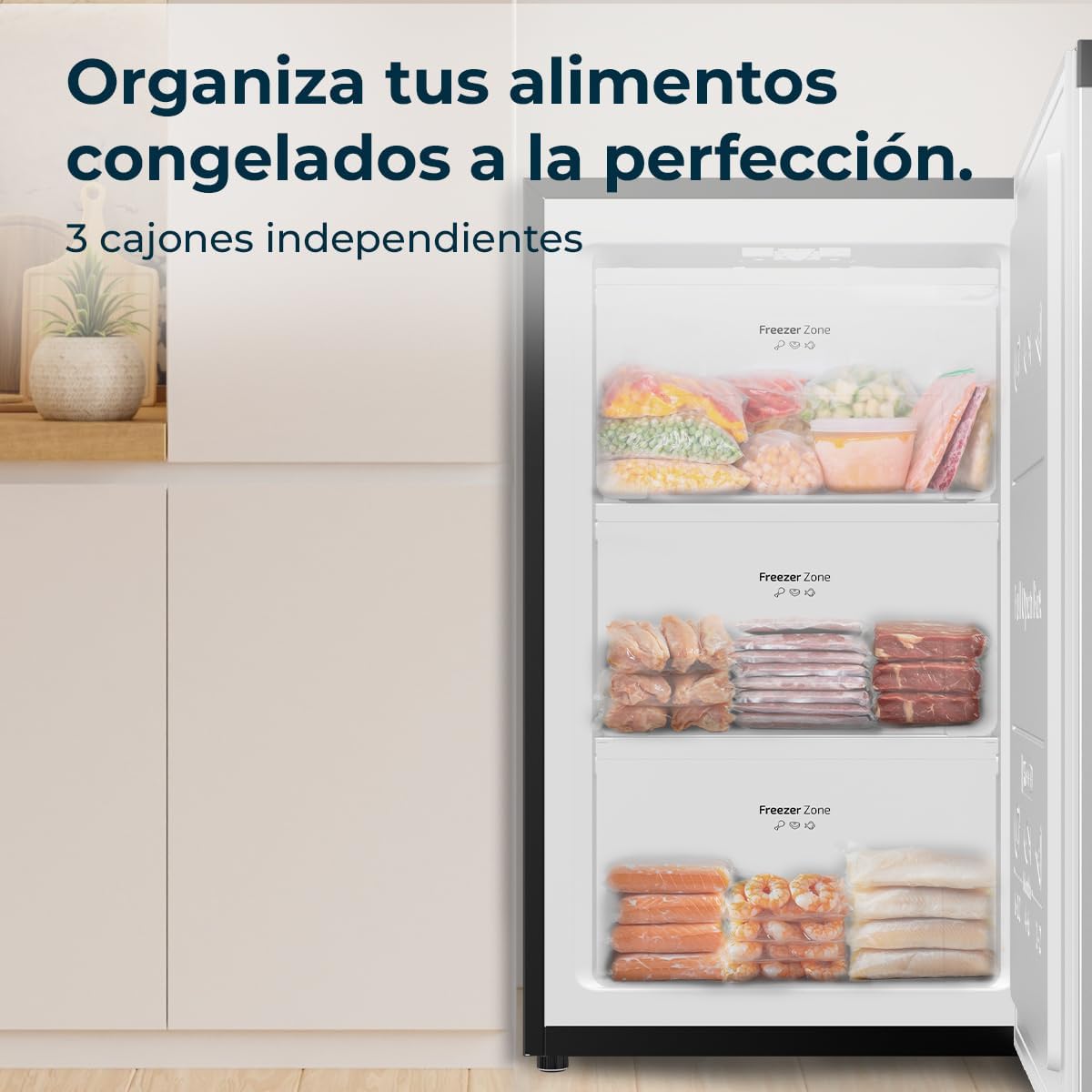 Cecotec Congelador Vertical Sobremesa 87L Bolero CoolMarket TF 87 Inox. 83,6 cm de Altura y 50,6 cm de Ancho, Bajo Consumo, Puerta Plana y Reversible, Diseño Compacto, Blanco