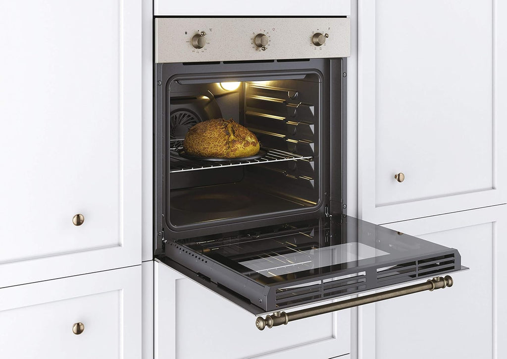 Candy FCC603NAV - Horno eléctrico empotrable, ventilado, capacidad 65 litros, multifunción y función pizza, 8 programas, 56,8 x 59,5 x 59,5 cm, estilo rústico, avena, clase A+