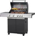 Tarrington House Paxton 4 + 1 Burner Gas Barbecue, Steel/Stainless Steel, Lid with Thermometer, Side Table, Wheels, Black