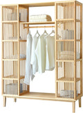 [en.casa] Armario para Ropa con 2 Puertas Deslizantes Clóset con 12 Estantes y 1 Barra de Colgar Perchero de Bambú 185 x 140 x 45 cm Natural
