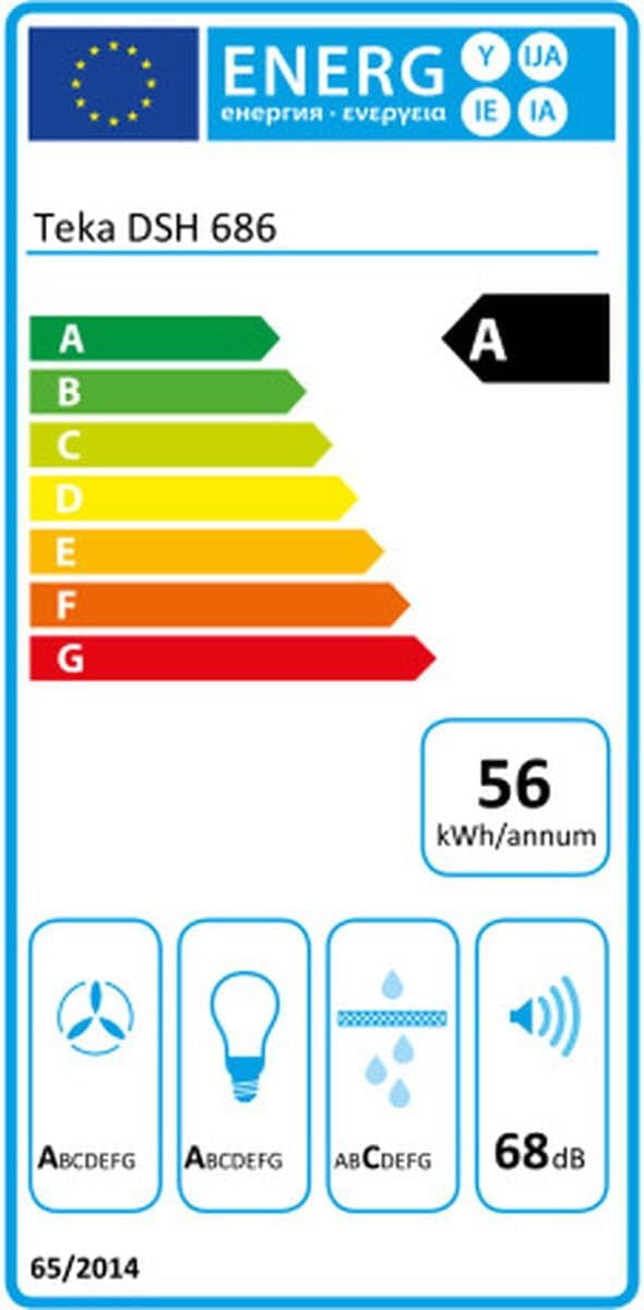 TEKA Campana Extractora de Pared con Motor EcoPower, 4 Velocidades, Display Blanco, 60 cm, DSH 686