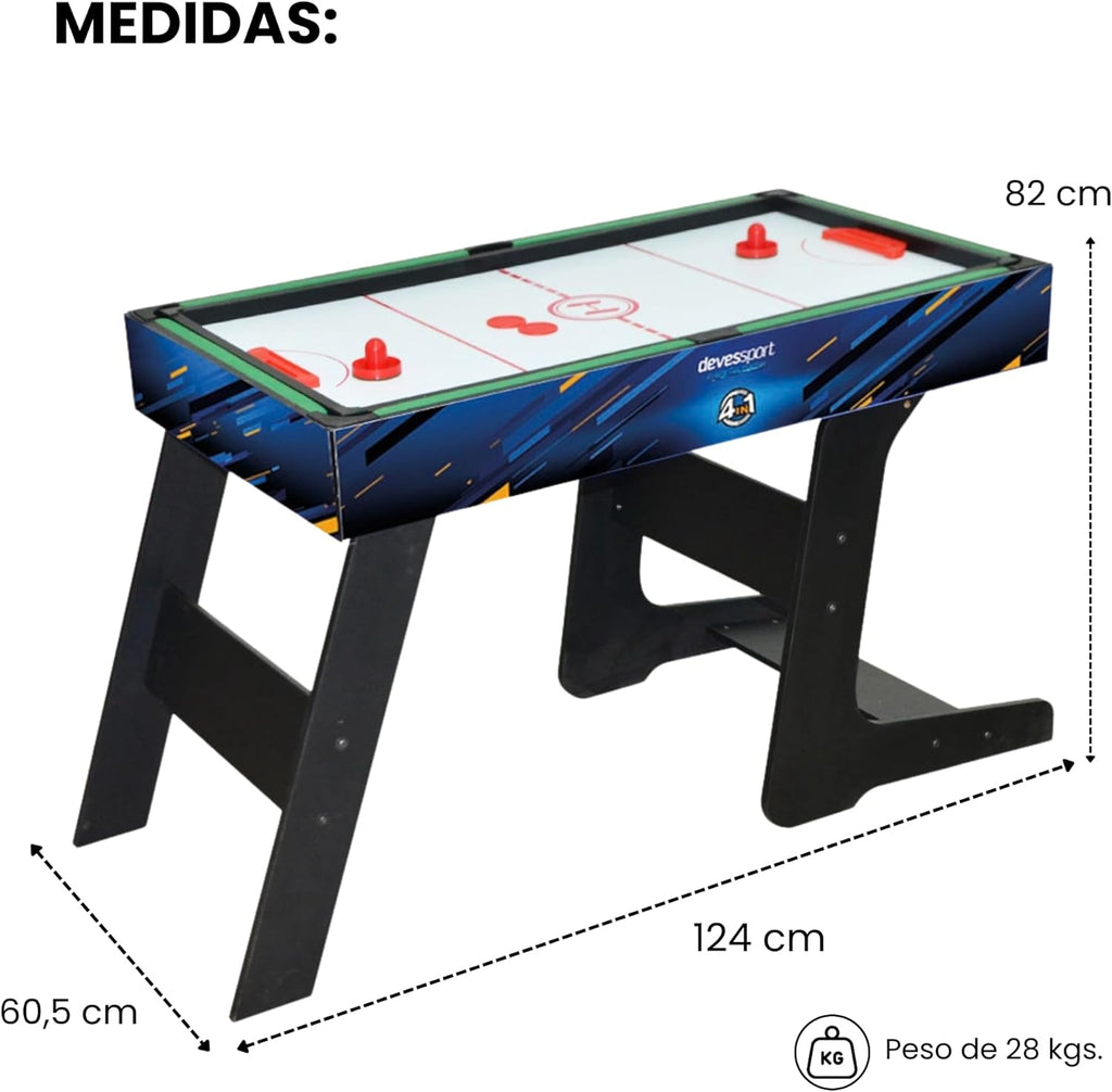 DEVESSPORT Multijuego Plegable 4 en 1 Sport Arena | Futbolín, Billar, Air Hockey y Ping Pong | Mesa de Juegos Multijuegos Plegable con Accesorios Incluidos