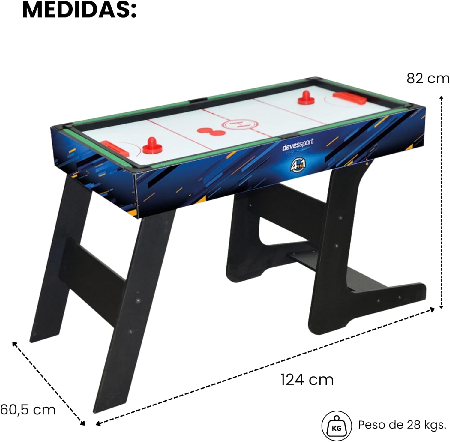 DEVESSPORT Multijuego Plegable 4 en 1 Sport Arena | Futbolín, Billar, Air Hockey y Ping Pong | Mesa de Juegos Multijuegos Plegable con Accesorios Incluidos