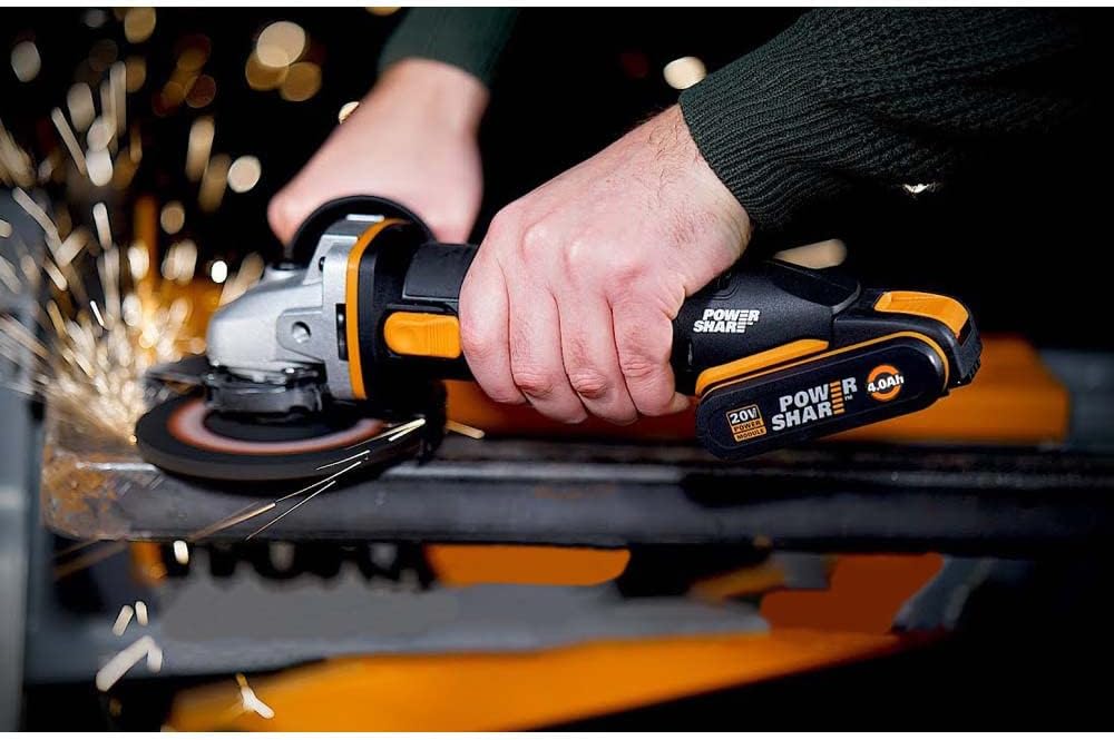 WORX | Amoladora 125mm 20V | PowerShare | WX803 | Incluye 2 baterías 2Ah y 4Ah | Bloqueo del husillo | interruptor lateral | Sistema de ajuste rápido sin herramientas | Mango auxiliar