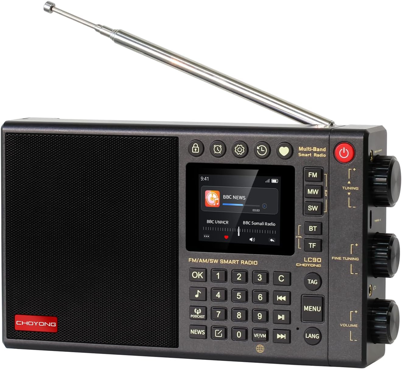 CHOYONG LC90 WIFI/4G - Radio inteligente multibanda portátil AM/FM, receptor de onda larga y corta con SSB, Bluetooth, tarjeta Choyoung