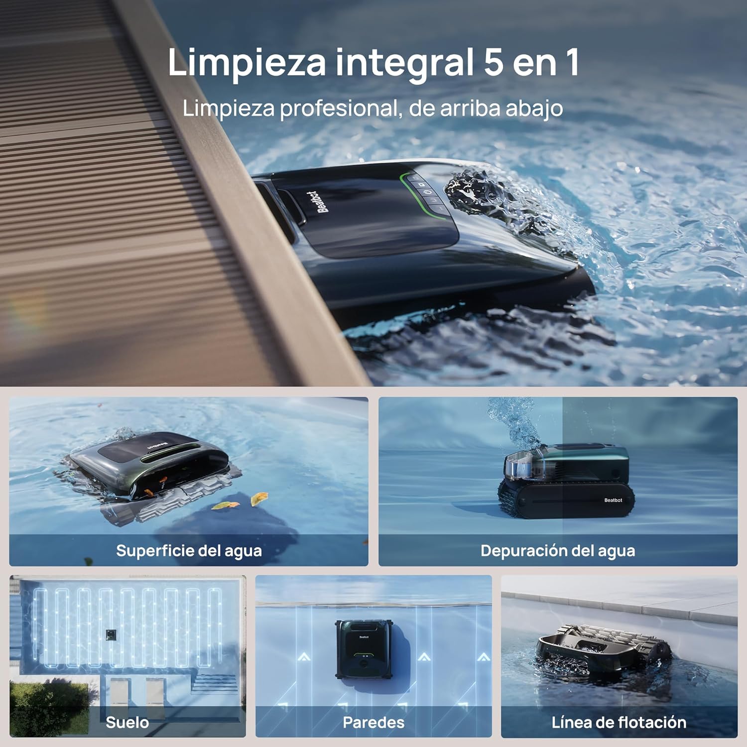 Beatbot AquaSense 2 Pro - Robot Aspirador para Piscina, Limpieza 5 en 2 inigualable, Elimina la Superficie del Agua con navegación remota, estacionamiento de Superficie, aclara el Agua, para Piscinas