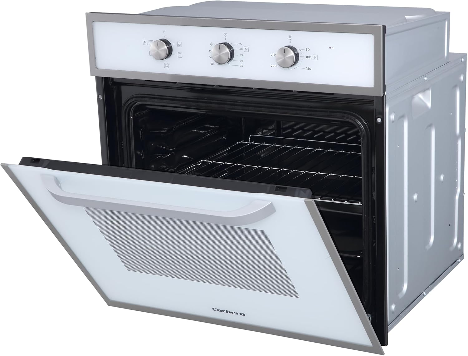 Corberó - Horno convección 70L | CCHM603W | 60x60x58 cm |Convencional con 4 Programas | Luz Interior | Limpieza Hidrólisis | Puerta Doble Cristal | 2100W | Blanco perfil Inox