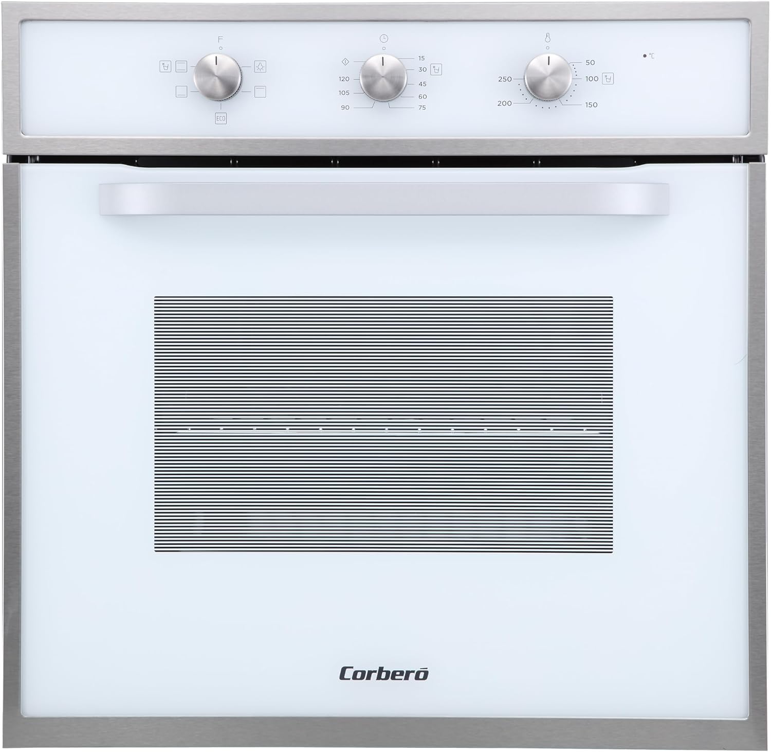 Corberó - Horno convección 70L | CCHM603W | 60x60x58 cm |Convencional con 4 Programas | Luz Interior | Limpieza Hidrólisis | Puerta Doble Cristal | 2100W | Blanco perfil Inox