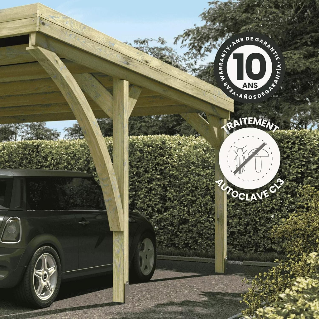Forest Style - Cochera Doble Victor Modern 30,9 m² (6,02 x 5,11 x 2,52 m) – Madera de Pino Tratada – Techo de Policarbonato – Aparcamiento Cubierto para 2 Coches – Estructura Robusta y Duradera