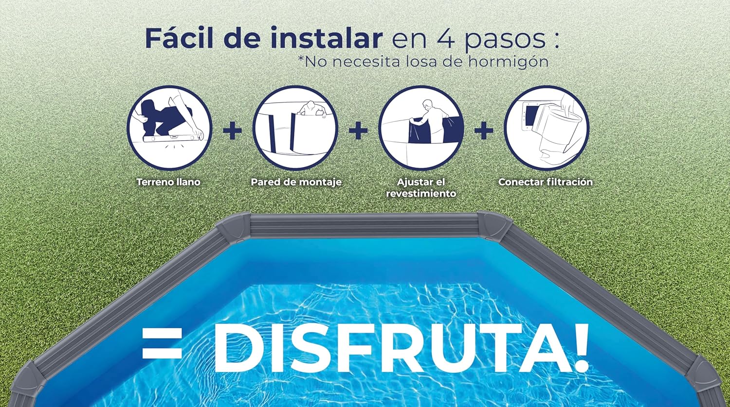 Gre KIT240GF Piscina de Acero Elevada, Redonda con Aspecto Acero Grafito, Piscinas Desmontables para Jardín, 240 x 120 cm, Kea