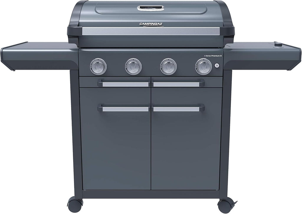 Campingaz Barbacoa de gas Serie 4 Premium S, parrilla de gas con 4 quemadores de acero inoxidable de 13,6 kW, 1 quemador lateral, tapa, termómetro, InstaClean Aqua, sistema modular culinario, cocina