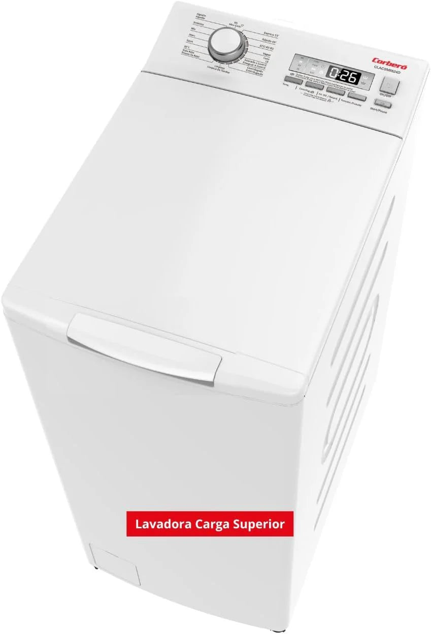 Corberó – Washing Machine Top Load 6.5 kg | CLACSM6524 | 1200 RPM | 16 Programs, Steam Function, ECO, Drum Cleaning| Delayed Start| Quick Wash | Easy Ironing | LED Indicators | White