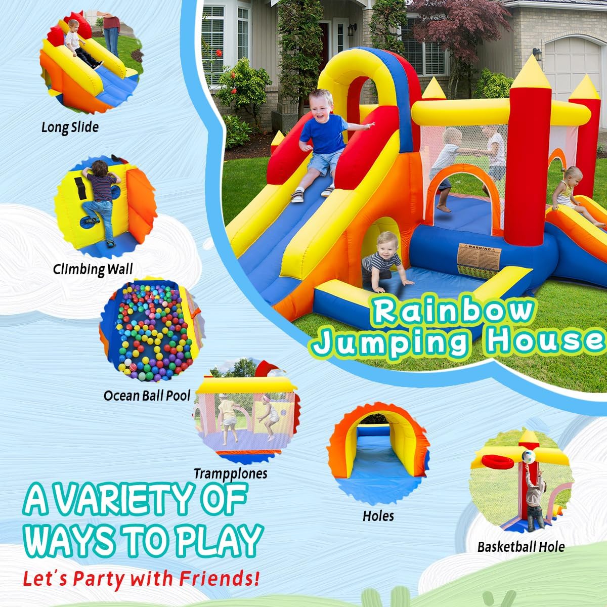 Castillo hinchable con soplador, paraíso Infantil con tobogán, para interiores, tamaño XXL, red de seguridad, certificado EN71, apto para 3-8 años