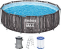 Bestway Steel Pro MAX Frame - Piscina Redonda (366 x 100 cm, Incluye Bomba de Filtro, Efecto Madera)