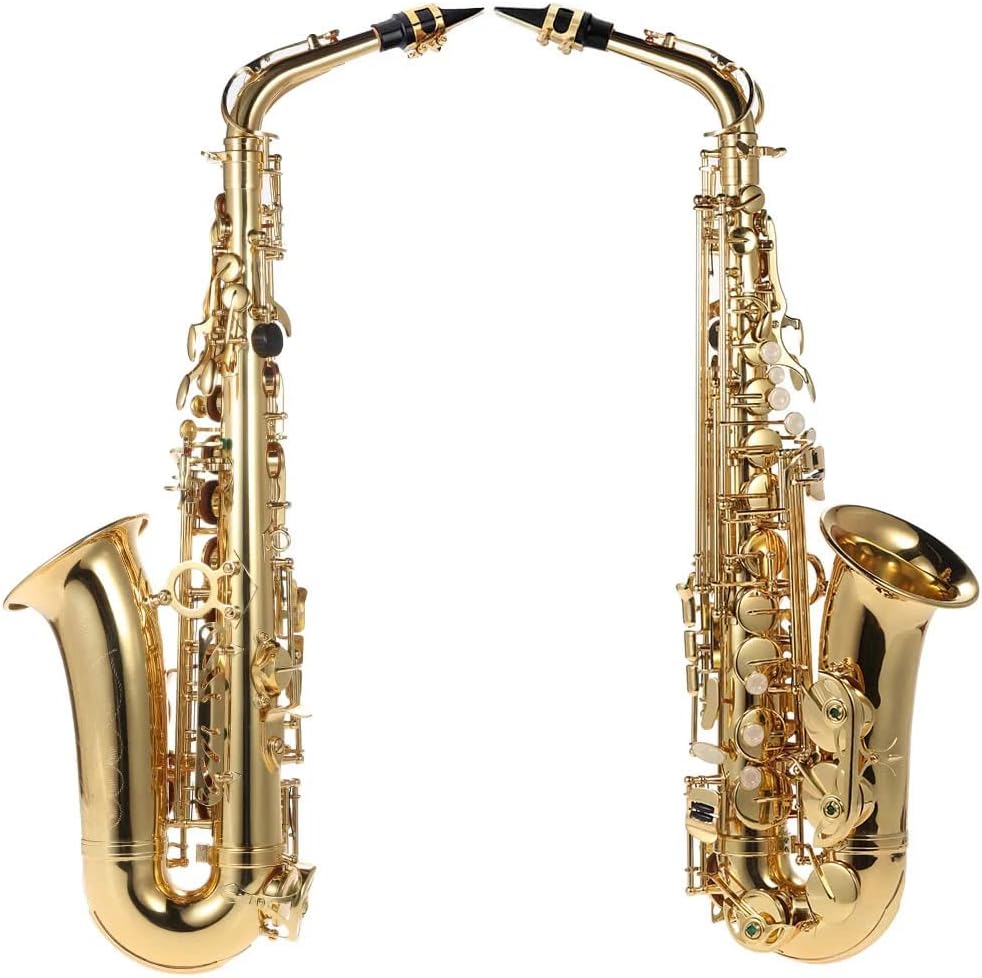 802 Tipo de Llave Eb Alto Saxofón, Saxo de Cuerpo Lacado con Oro con Cepillo de Limpieza, Tela, Correa, Estuche Acolchado para Jugador
