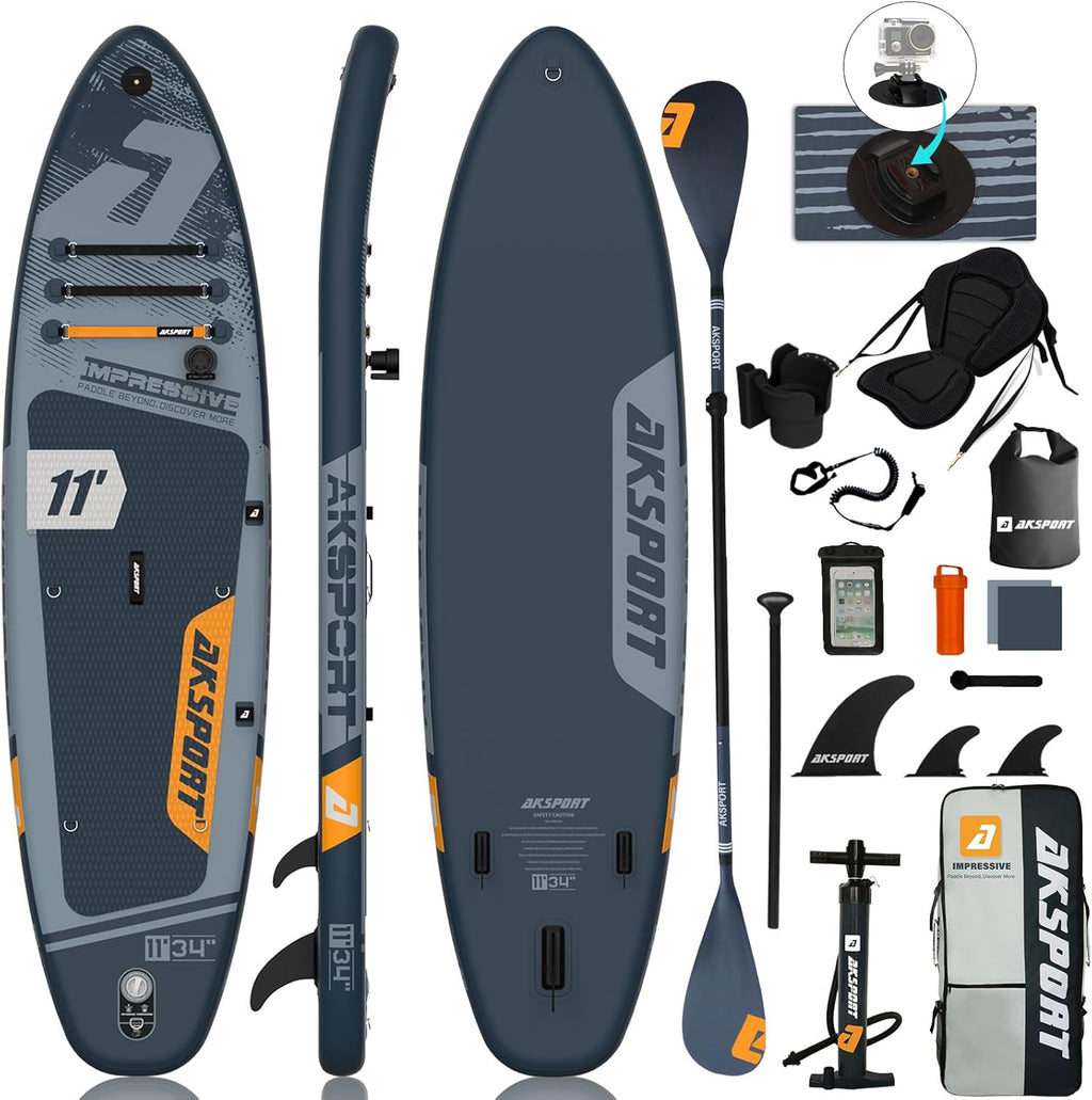 AKSPORT Tabla hinchable de surf de remo, tabla de surf hinchable con todos los accesorios, diseño ancho y estable, tabla antideslizante, tabla de remo para jóvenes y adultos