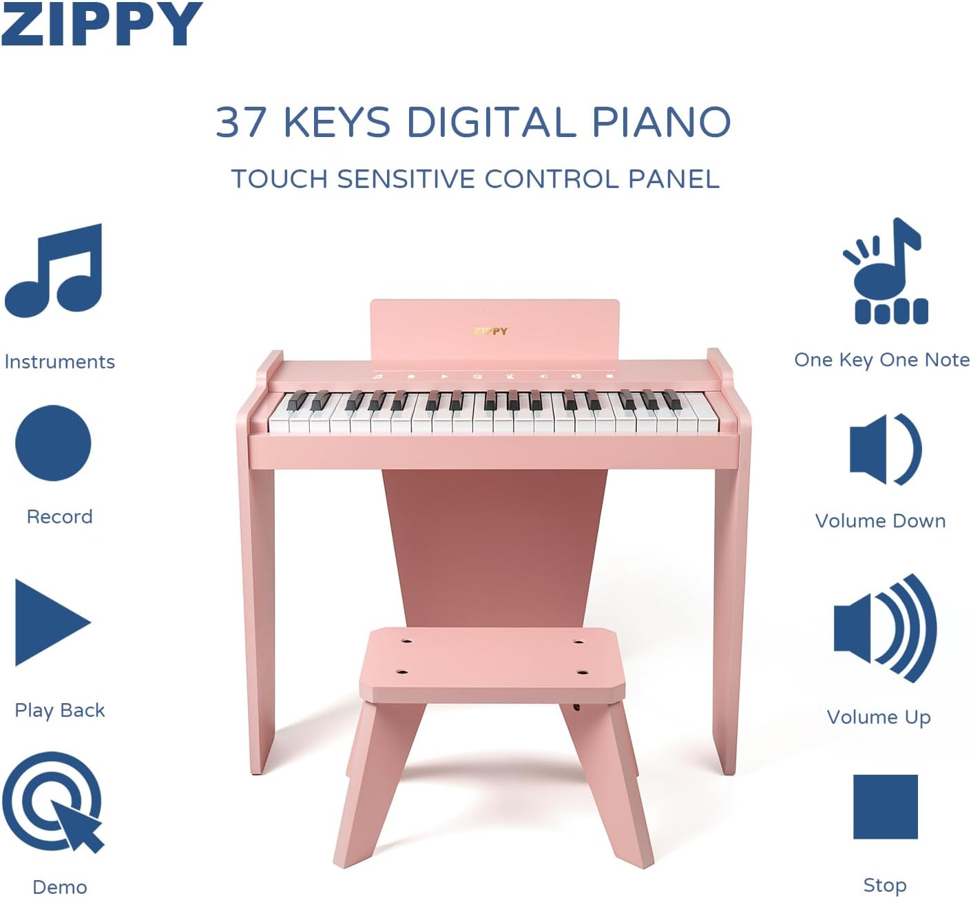 Teclado de Piano para niños, Piano Digital de 37 Teclas, Juguete de Instrumentos de Aprendizaje de música, Piano de Madera para 3 + niñas y niños (Rosa Plus)
