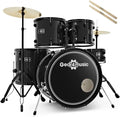 Gear4music BDK-1 Kit de Batería Compacta Completa para Principiantes - Batería Acústica de 5 Piezas, Platillos, Pedal de Bombo, Sillín y Baquetas - Negro