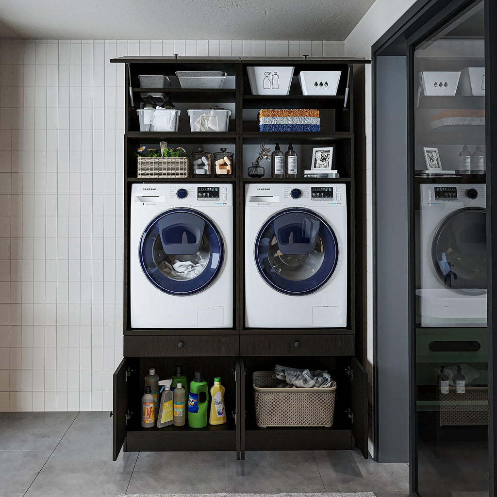 • Armario para lavadora con placa extraíble • Ahorro de espacio • Práctico • Ideal para lavadero (roble negro, 2 x armarios + 2 x accesorios (230 cm de alto)