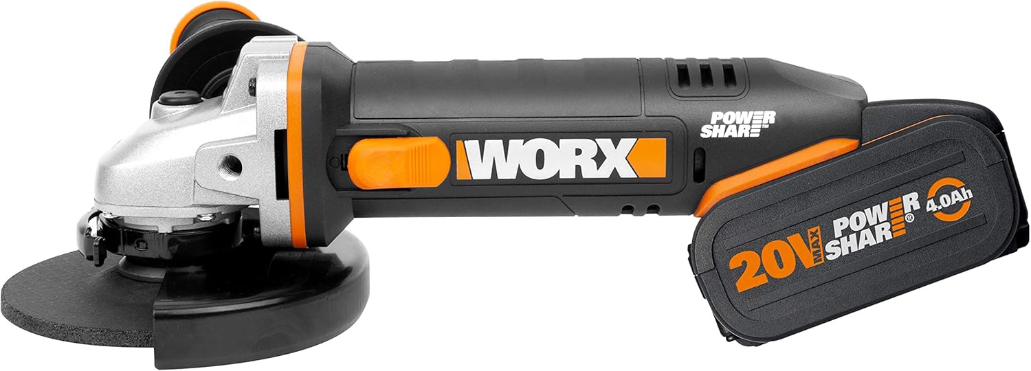WORX | Amoladora 125mm 20V | PowerShare | WX803 | Incluye 2 baterías 2Ah y 4Ah | Bloqueo del husillo | interruptor lateral | Sistema de ajuste rápido sin herramientas | Mango auxiliar