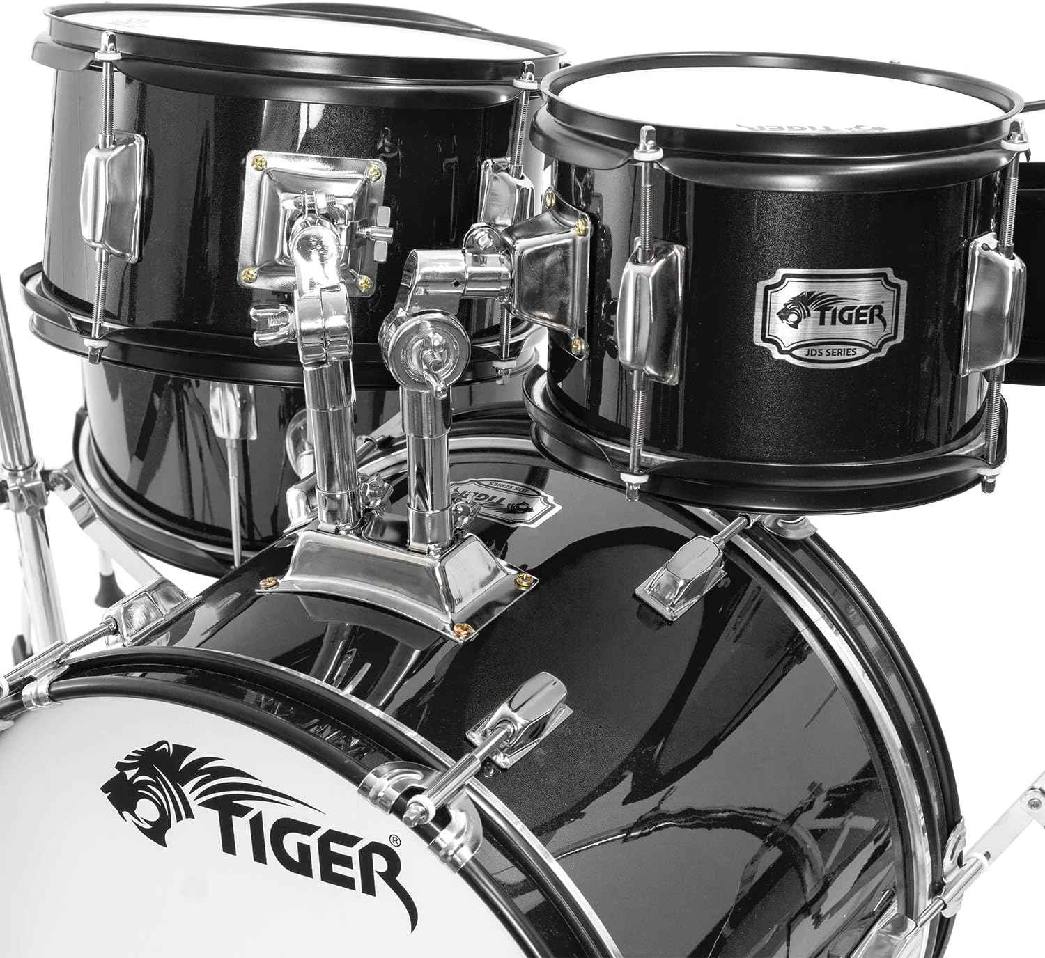 Tiger JDS14-BK Juego de batería junior de 5 piezas - Juego de batería negro para niños, edades de 3 a 10 años