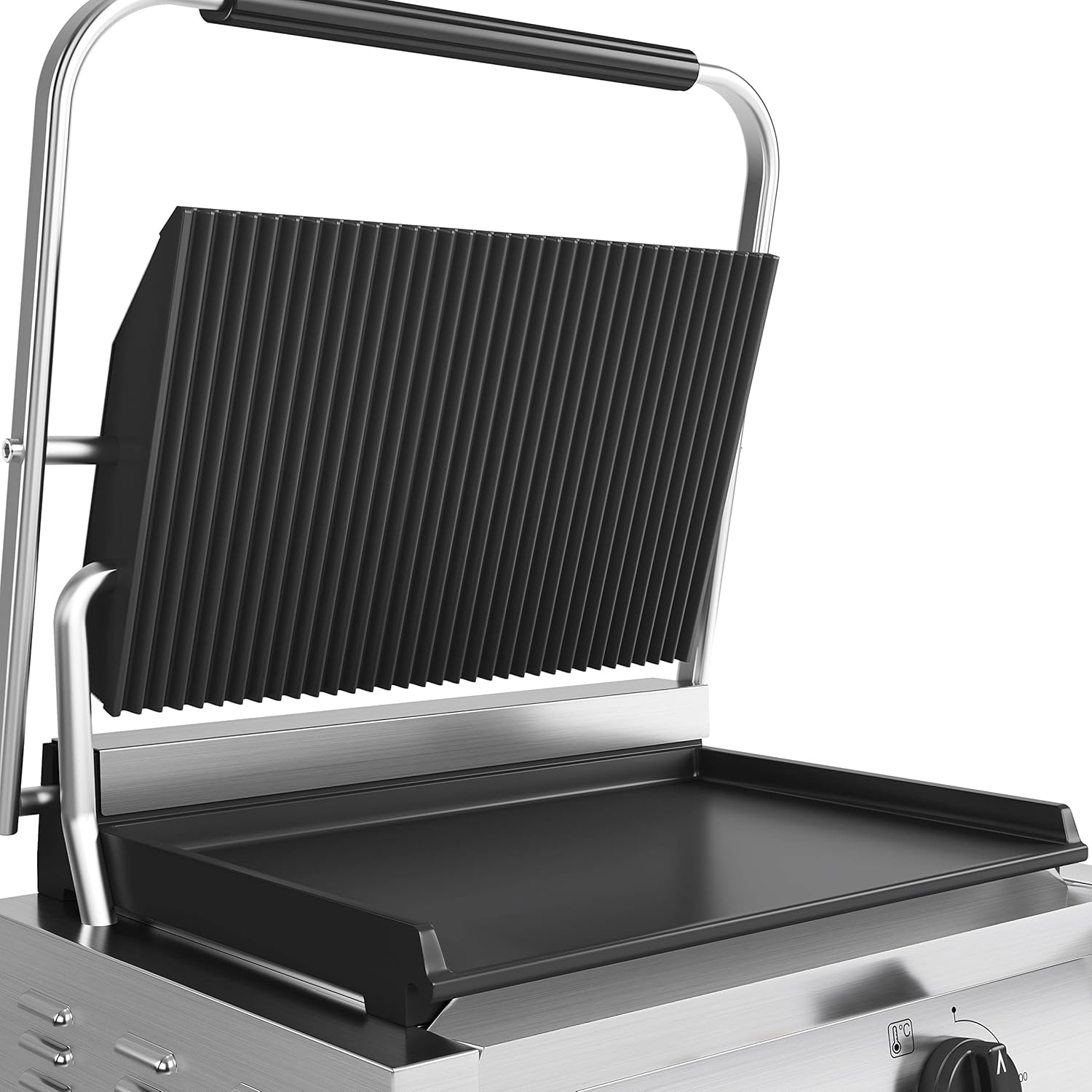 METRO Professional Plancha con Panini grill GPG1202, acero inoxidable, 43 x 36 x 20 cm, temperatura hasta 300°C, 45 paninis cada 60 minutos, plata