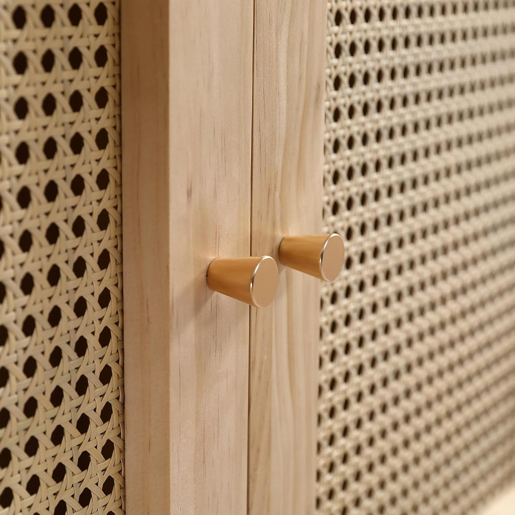 Soweiz Armario con barra, armario de 2 puertas, dormitorio, red de ratán, sala de estar, con tapa inferior abatible, tableros de partículas+ratán de polietileno, natural
