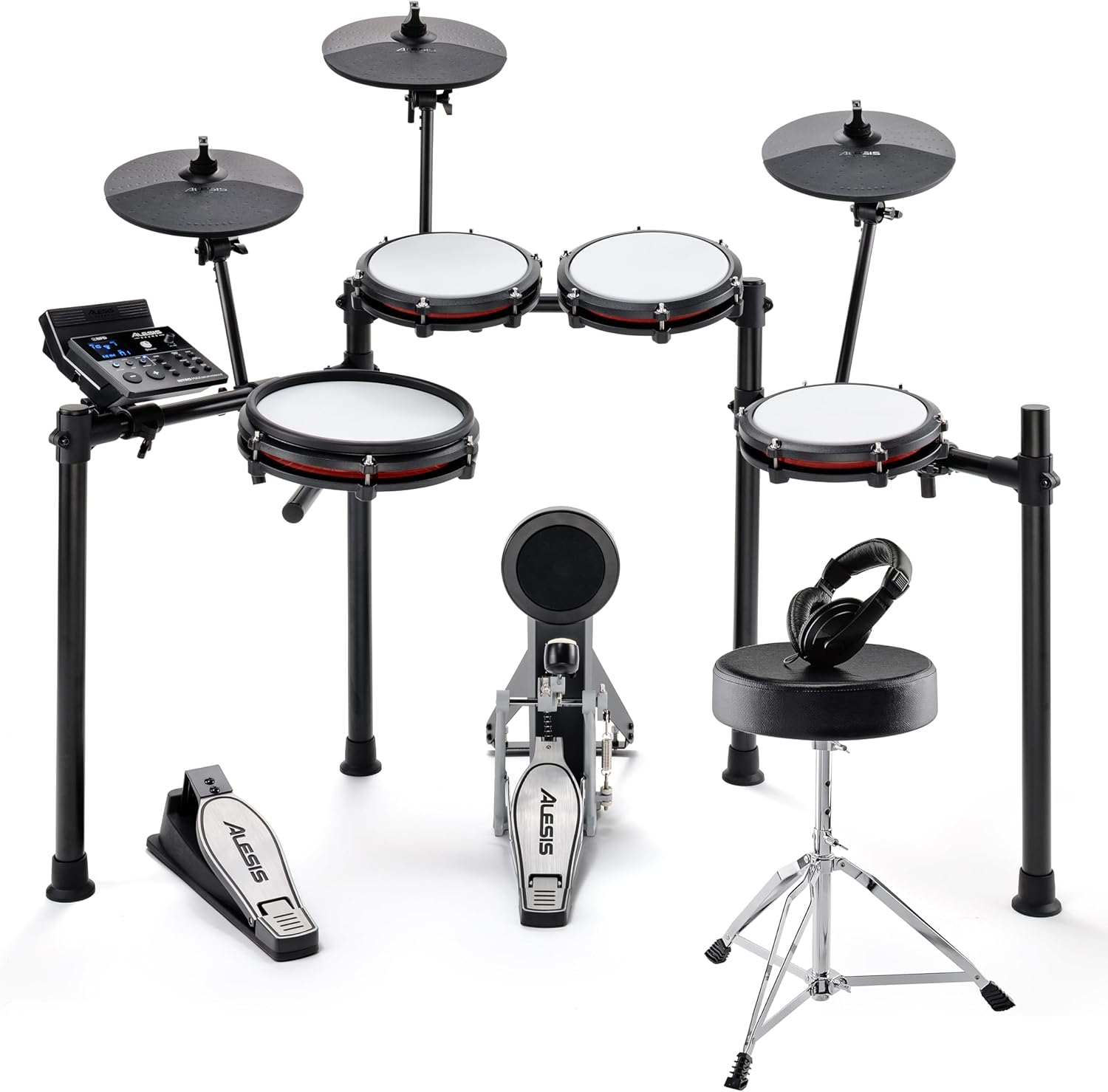Alesis Nitro Max Kit Batería Electrónica con Parches Silenciosos de Malla, Caja de Doble Zona de 10", Bluetooth, 440+ Sonidos Auténticos, Lecciones Drumeo, USB MIDI, Pedal de Bombo